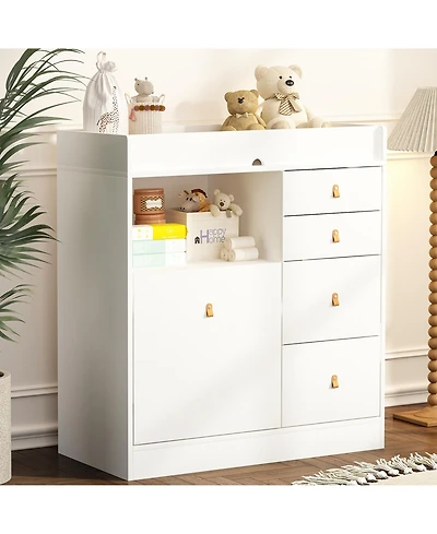 Famapy 5-Drawers Changing Table, Dresser, Kids Low Dresser with Shelf