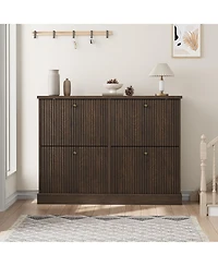 homfan Fluted Shoe Cabinet with 4 Flip Drawers, Adjustable Shelves and Hidden Entryway Storage