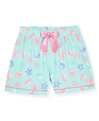 Max & Olivia Girls' 6-16 Aqua Seashell Top and Shorts Sleep Play, with Scrunchie, 3-Piece Set