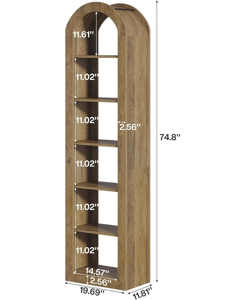 Tribesigns 6-Tier Narrow Bookshelf, 74.8" Tall Arched for Small Space, Home Office(2 Pcs)
