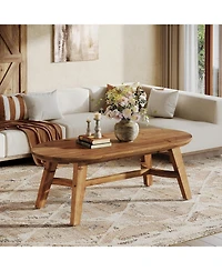Tribesigns Solid Wood Coffee Table, 47" Real Wood Living Room Table, Pine Oval Coffee Table