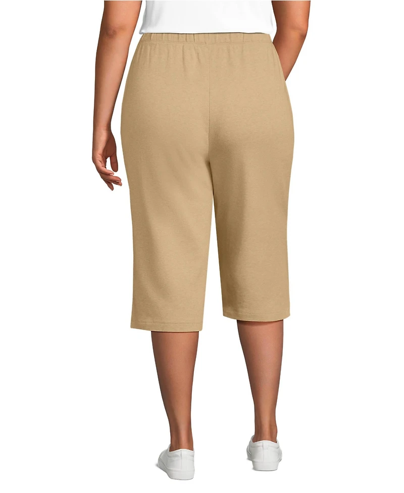 Lands' End Plus Sport Knit High Rise Elastic Waist Capri Pants