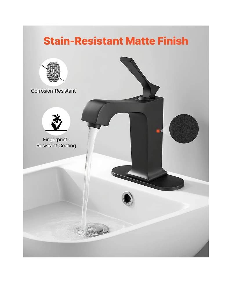Busdays Waterfall Style Single Handle Sink Faucet with Push Button Drain for Kitchen Bathroom Rv Bar Sink Public Restroom