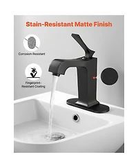 Busdays Waterfall Style Single Handle Sink Faucet with Push Button Drain for Kitchen Bathroom Rv Bar Sink Public Restroom