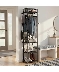 Yigii Freestanding Hall Tree Coat Rack 3 Shelves 12 Hooks Industrial Clothes Stand Organizer