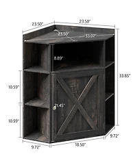 Yigii Industrial Corner Storage Shelf with Charging Station 6-Cubby Wooden Organizer for Small Spaces