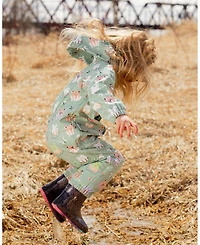 Deux par Little Girls Polyurethane Frog Print Rain One-Piece