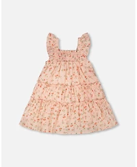 Deux par Deux Little Girls Multi-Tiered Dress with Smocking Pink Printed Flowers