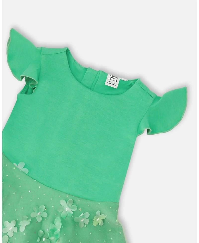 Deux par Little Girls Bi-Material Dress Bright Mint