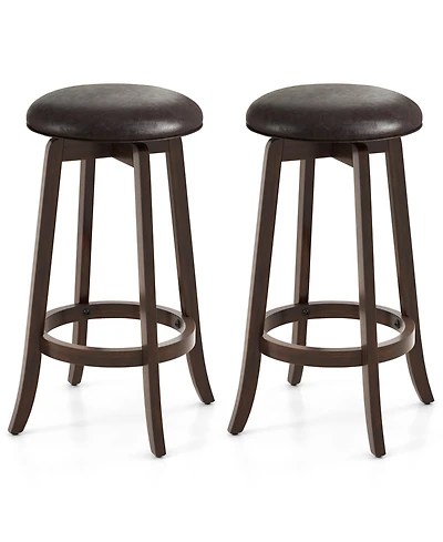 Gouun 29 in Upholstered Pu Leather Bar Stool Set of 2 with 360-Degree Swivel Round Seat