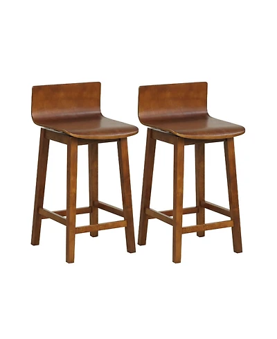 Gouun 24.5 in Swivel Wooden Bar Stool Set of 2 with Low Back and Rubber Wood Legs