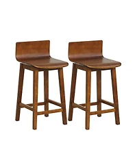Gouun 24.5 in Swivel Wooden Bar Stool Set of 2 with Low Back and Rubber Wood Legs