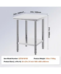 Sugift Stainless Steel Prep Table 24 x 24 x 31 in 700 lbs Load Capacity
