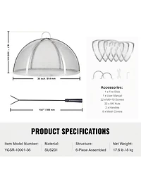 Sugift 36in Diameter Stainless Steel Firepit Spark Screen Lid Cover for Patio Fire Pits