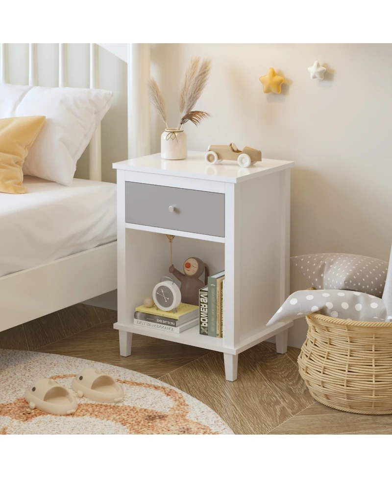 sumyeg Wooden Nightstand with One Drawer and Shelf