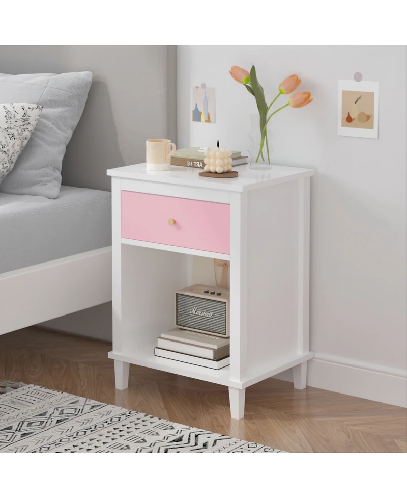 sumyeg Wooden Nightstand with One Drawer and Shelf