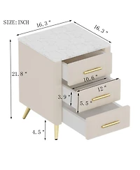 sumyeg Upholstered Wooden Nightstand with 3 Drawers and Metal Legs Handles