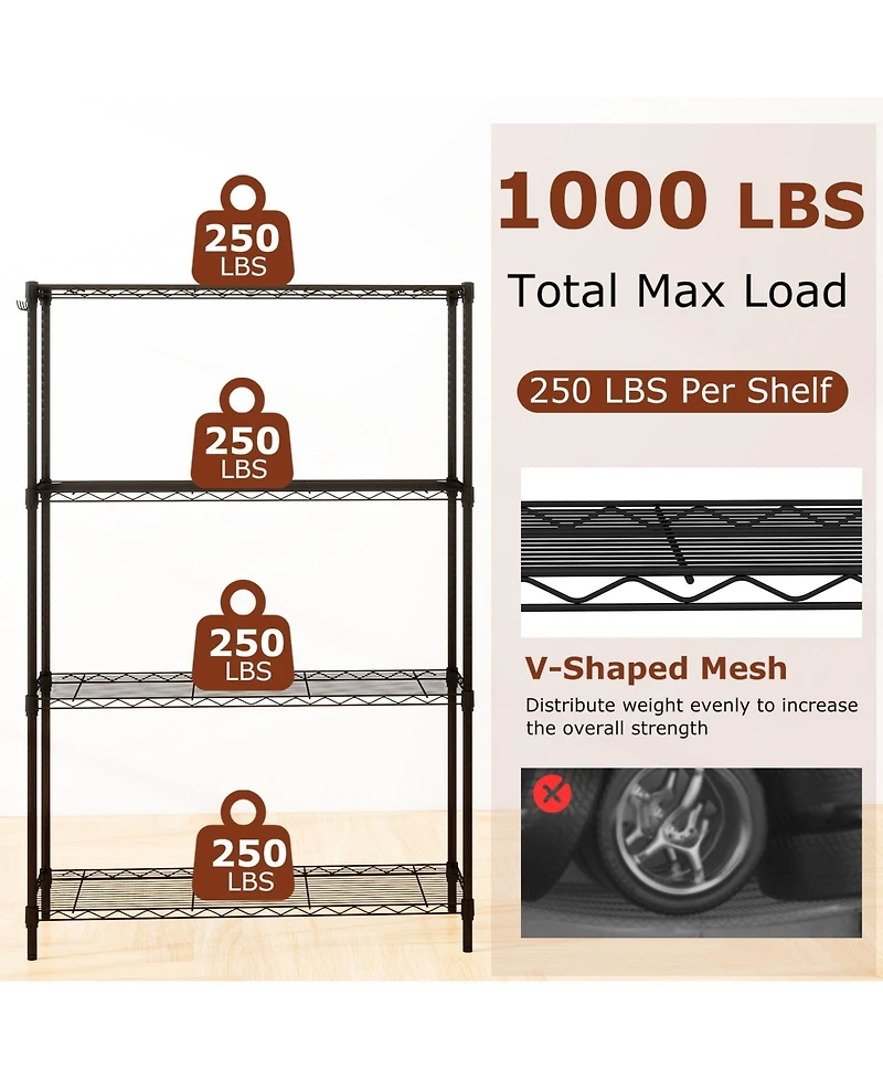 Sugift 4-Tier Metal Storage Shelving Unit with V-Shaped Wire Rack and 1000 Lbs Capacity