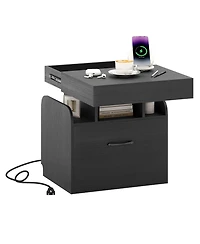 sumyeg Nightstand with Charging Station Modern Bedside Table for Living Room Bedroom Office
