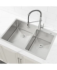 Busdays 33 x 19 Inch Embedded Double Bowl Kitchen Sink Overmount Handmade Brushed Stainless Steel