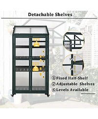 sumyeg 62inch Outdoor Height Wood Large Greenhouse Balcony Portable Cold Frame with Wheels and Adjustable Shelves