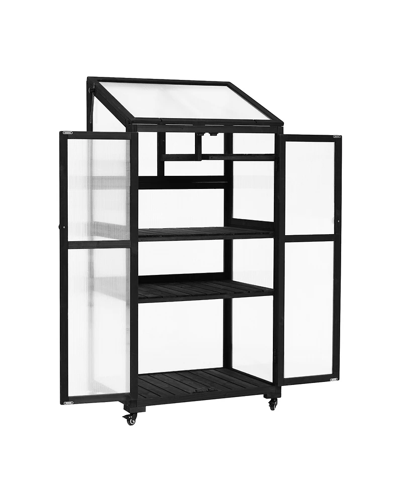 sumyeg 62inch Outdoor Height Wood Large Greenhouse Balcony Portable Cold Frame with Wheels and Adjustable Shelves