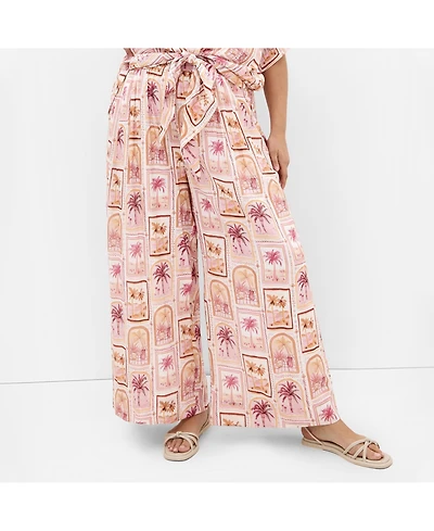 City Chic Women's Postcard Soiree Print Wide Leg Pant