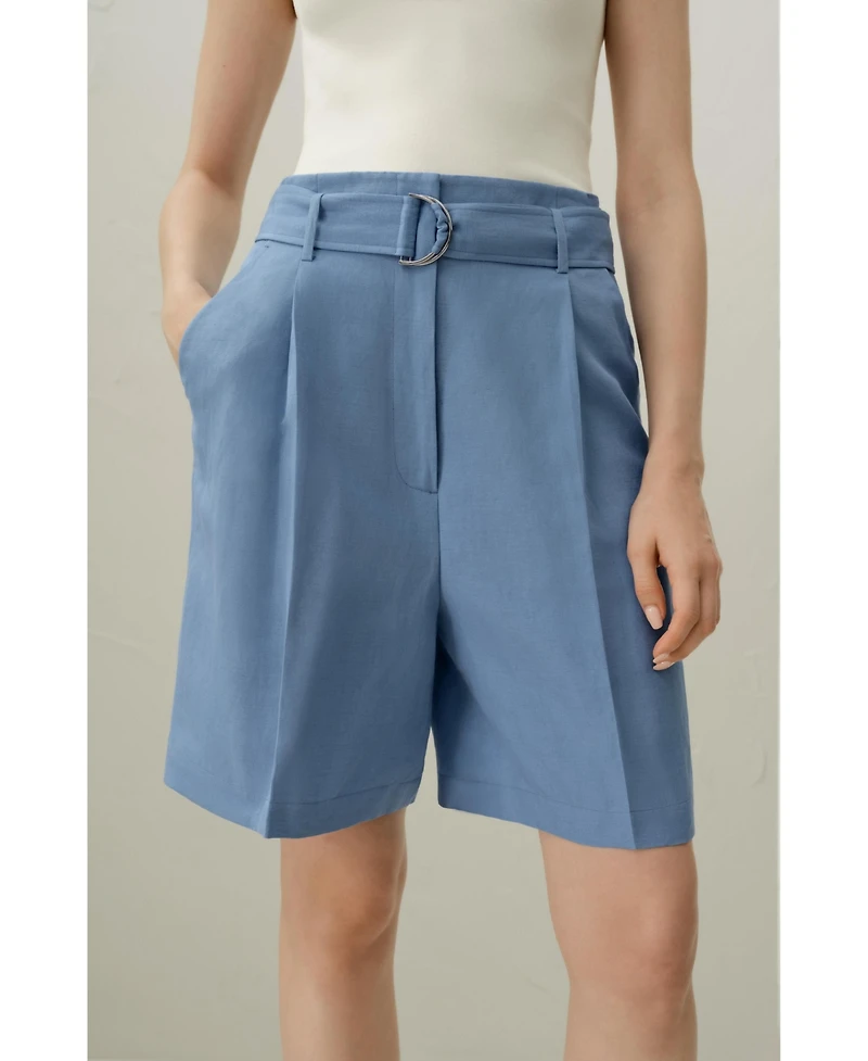 Lilysilk Women's Silk Linen Belted Shorts