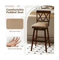 Gouun 29 in Swivel Bar Height Stool Set of 2 with Linen Upholstered Seat and Curved Backrest