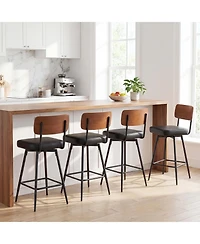Gouun 27 Padded Swivel Counter Height Bar Stool Set of 2 with Curved Backrest and Metal Frame