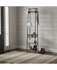 Yigii Freestanding Hall Tree Coat Rack 7 Hooks 3 Shelves Industrial Style