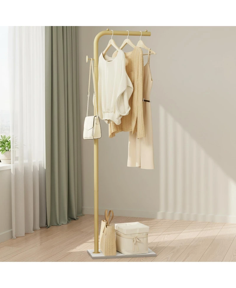 Yigii L Shaped Freestanding Metal Coat Rack Tree with Rock Base for Bedroom Hallway Entrance