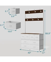 Yigii Tall Fabric Dresser 8 Drawers 6 Hooks Chest Bedroom Storage Organizer Space Saving Easy Assembly