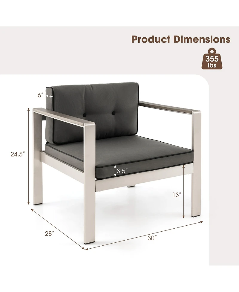 Gymax Patio Aluminum Armchair Contemporary Sofa Chair w/ Wpc Armrests