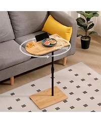 sumyeg Adjustable Bamboo C-Shaped Couch Tray Table Coffee Table with Oval and Rectangle Design