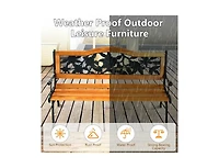 Clihome Garden Bench Chair Outdoor Wooden Loveseat with Iron Armrest