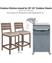 sumyeg 53.3inch Outdoor Kitchen Island with Raised Shelf, Solid Wood Storage Cabinet, Rolling Grill Cart with Rack, Adjustable Shelf and Spice Rack