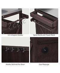 sumyeg 53.3inch Outdoor Kitchen Island with Raised Shelf, Solid Wood Storage Cabinet, Rolling Grill Cart Rack, Adjustable Shelf and Spice Rack