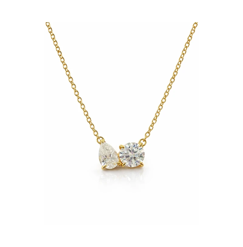 Dloria 2 ct. t.w. Toi et Moi Moissanite Necklace (Pear and Round-Cut, Color D, Fl Clarity) in Gold Vermeil
