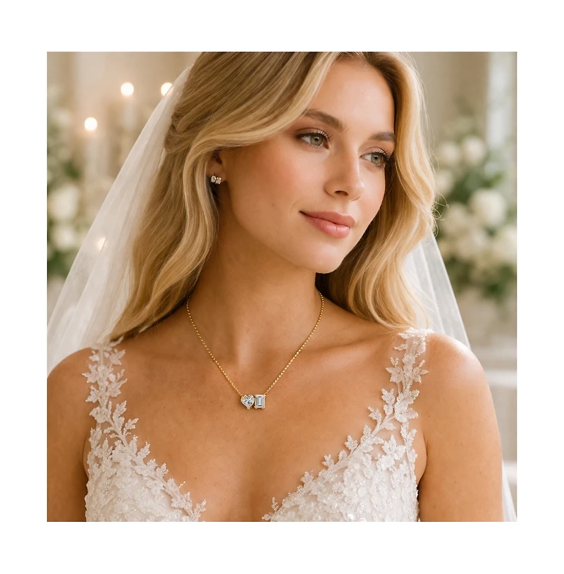 Dloria 2 ct. t.w. Toi et Moi Moissanite Necklace (Heart and Emerald-Cut, Color D, Fl Clarity) in Gold Vermeil