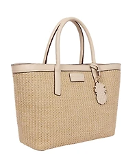 Tommy Bahama Raffia and Pu Large Logo Tote – Woven Straw Beach Tote with Pineapple Charm