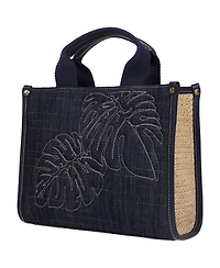 Tommy Bahama Dorothy Medium Denim Tote – Embroidered Leaf Convertible Top Handle and Crossbody Bag