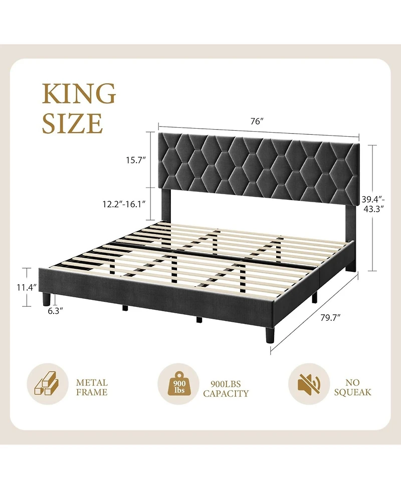 gaomon Bed Frame with Upholstered Headboard, Frame, Heavy-Duty Platform Strong Wood Slats