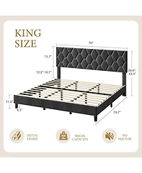 gaomon Bed Frame with Upholstered Headboard, Frame, Heavy-Duty Platform Strong Wood Slats