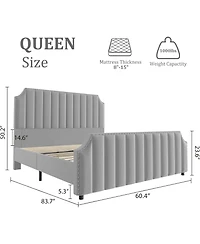 gaomon Velvet Bed Frame, 50.2 in Tall Headboard & Footboard, Upholstered Platform Queen Bed Frame with Nailhead Trim, No Box Spring Needed
