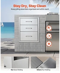 Sugift Outdoor Kitchen Stainless Steel Bbq Triple Access Drawers 18in x 23in x 23in
