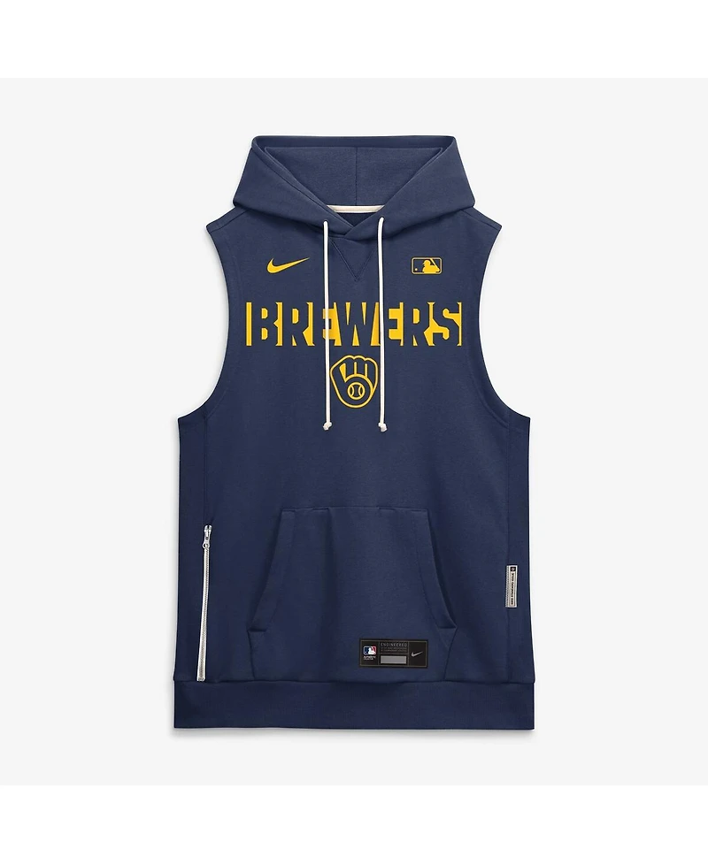 Nike Men's Navy Milwaukee Brewers Authentic Collection Standard Issue Dri-fit Sleeveless Hoodie