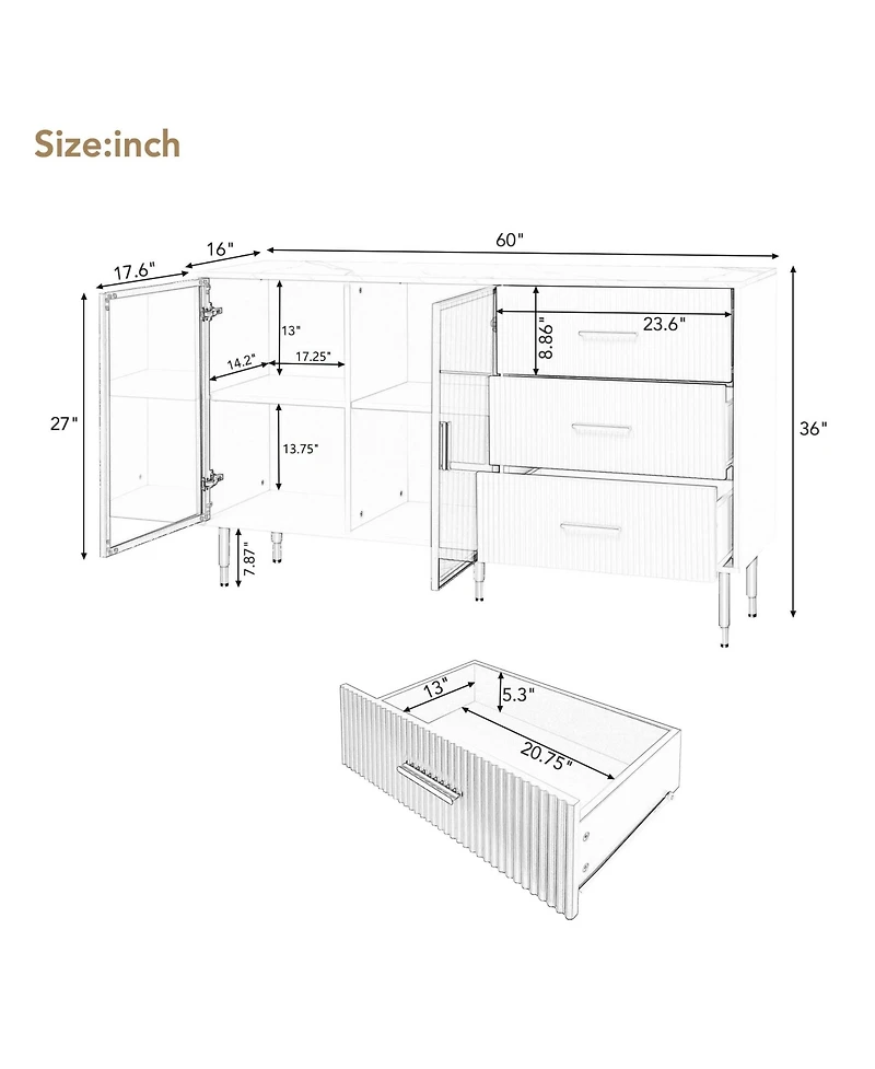 Rainsken Modern Buffet Sideboard Cabinet