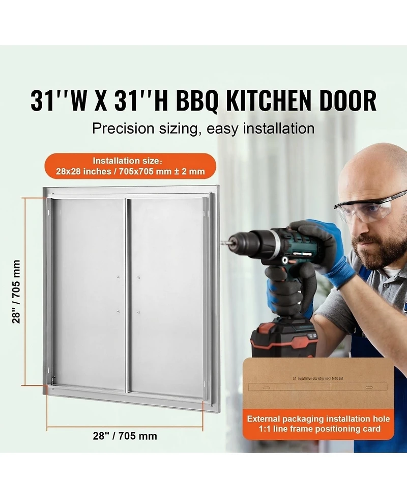Sugift Double Stainless Steel Bbq Access Door 31W x 31H in for Bbq Island Grilling