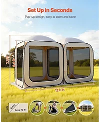 Sugift 2-in-1 Pop Up Screen House Tent 12 x 6 ft for Garden and Patio Use